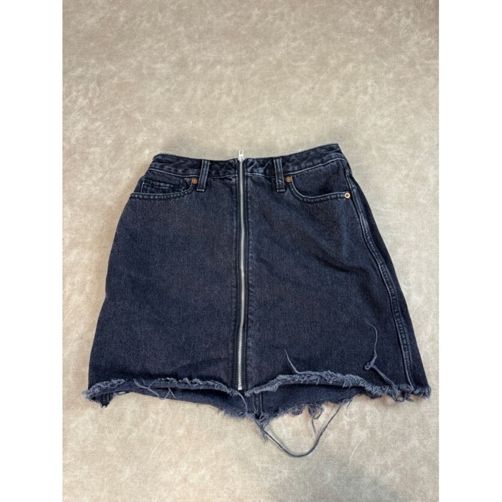 Abercrombie & Fitch Women Zoe Natural Rise Vintage ALine Fringe Black Skirt 27/4
